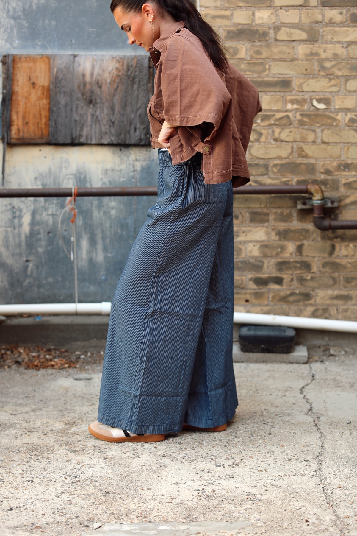 Printed Pinstriped Pants