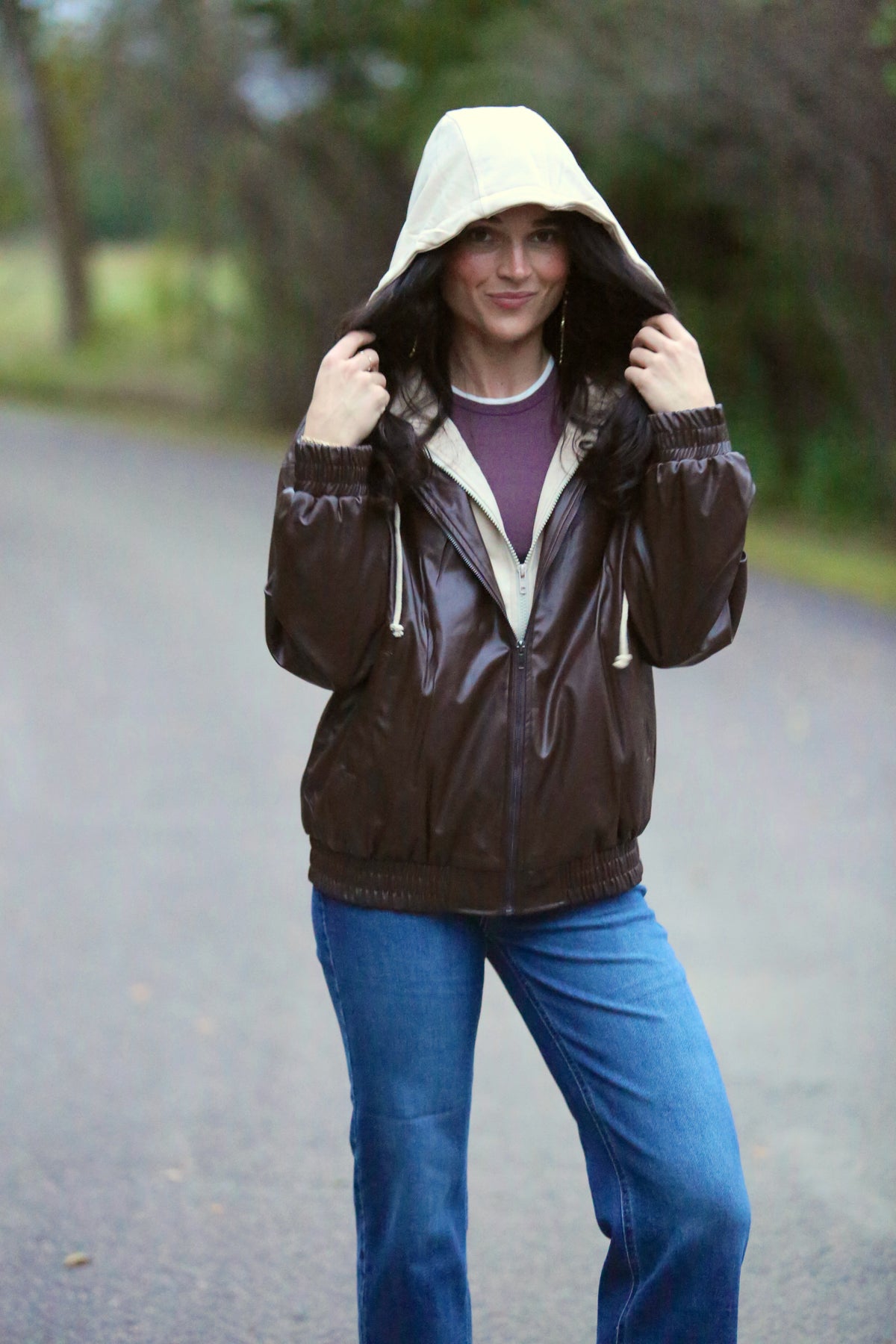 Vegan Leather Hooded Jacket