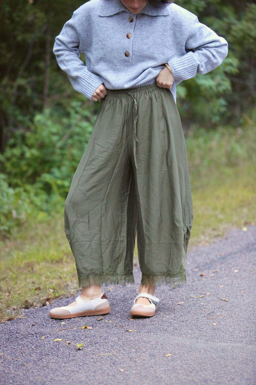 Lace Trim Barrel Pants