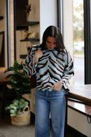 Teal Print Mock Sweater
