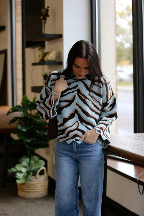 Teal Print Mock Sweater
