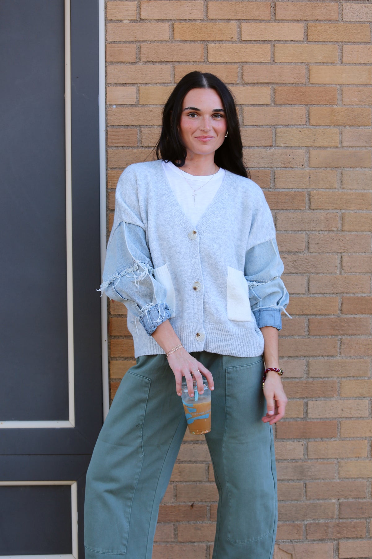 Distressed Denim Cardigan