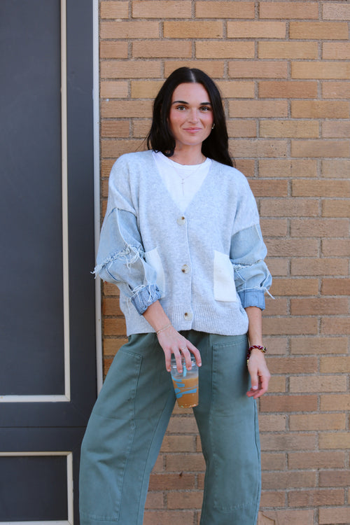 Distressed Denim Cardigan