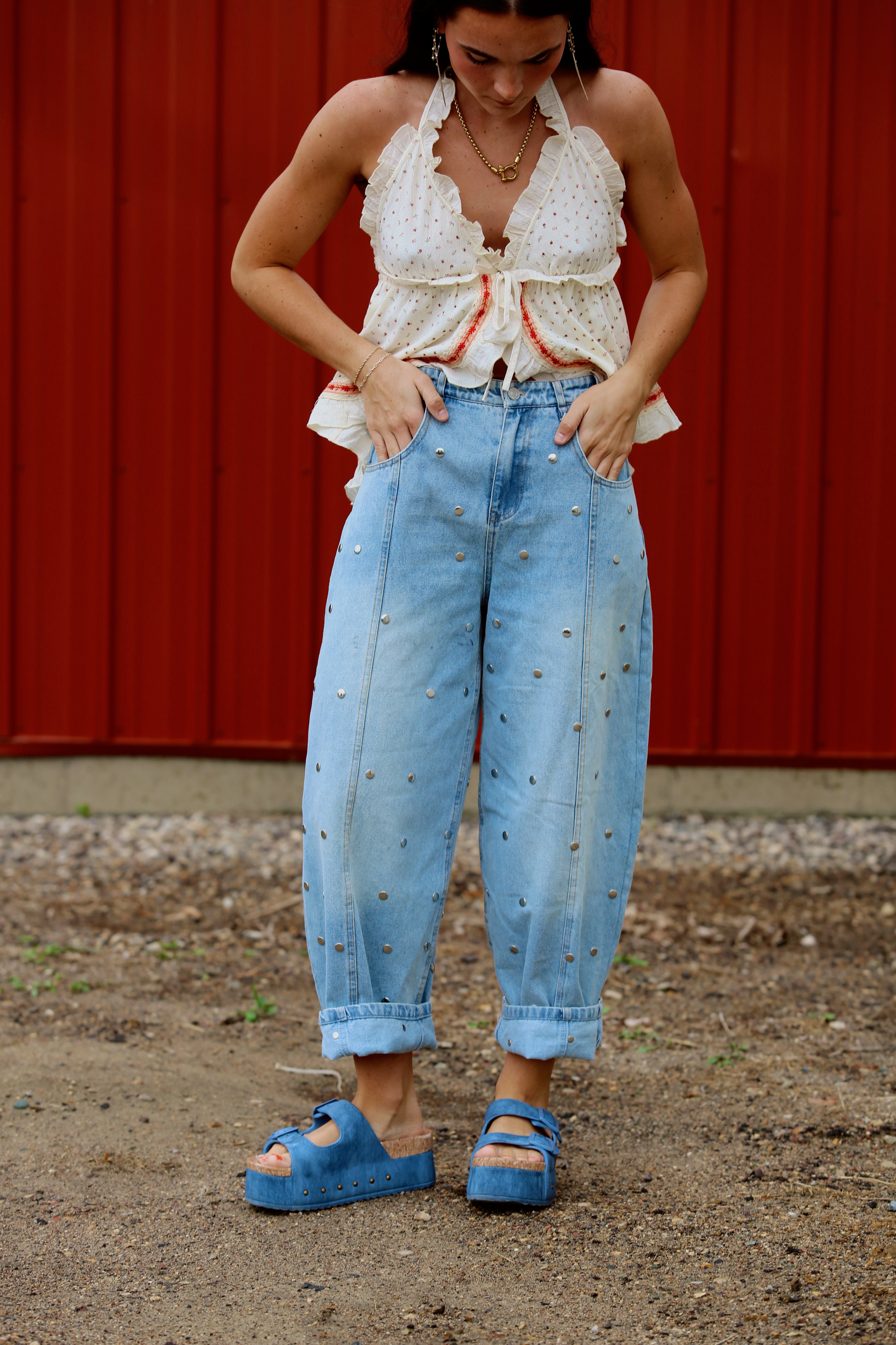 Studded Barrel Pants