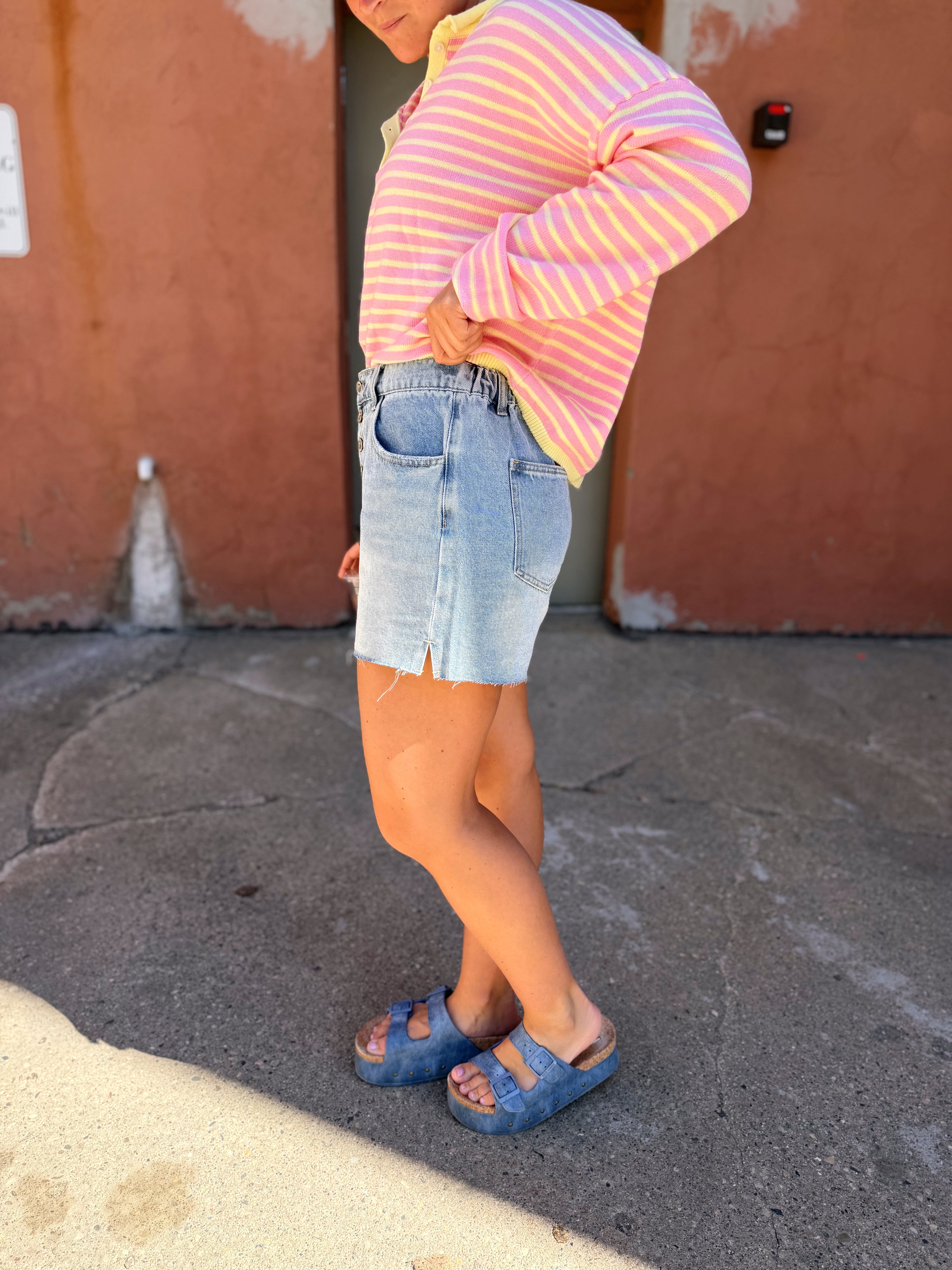Button Front Denim Shorts