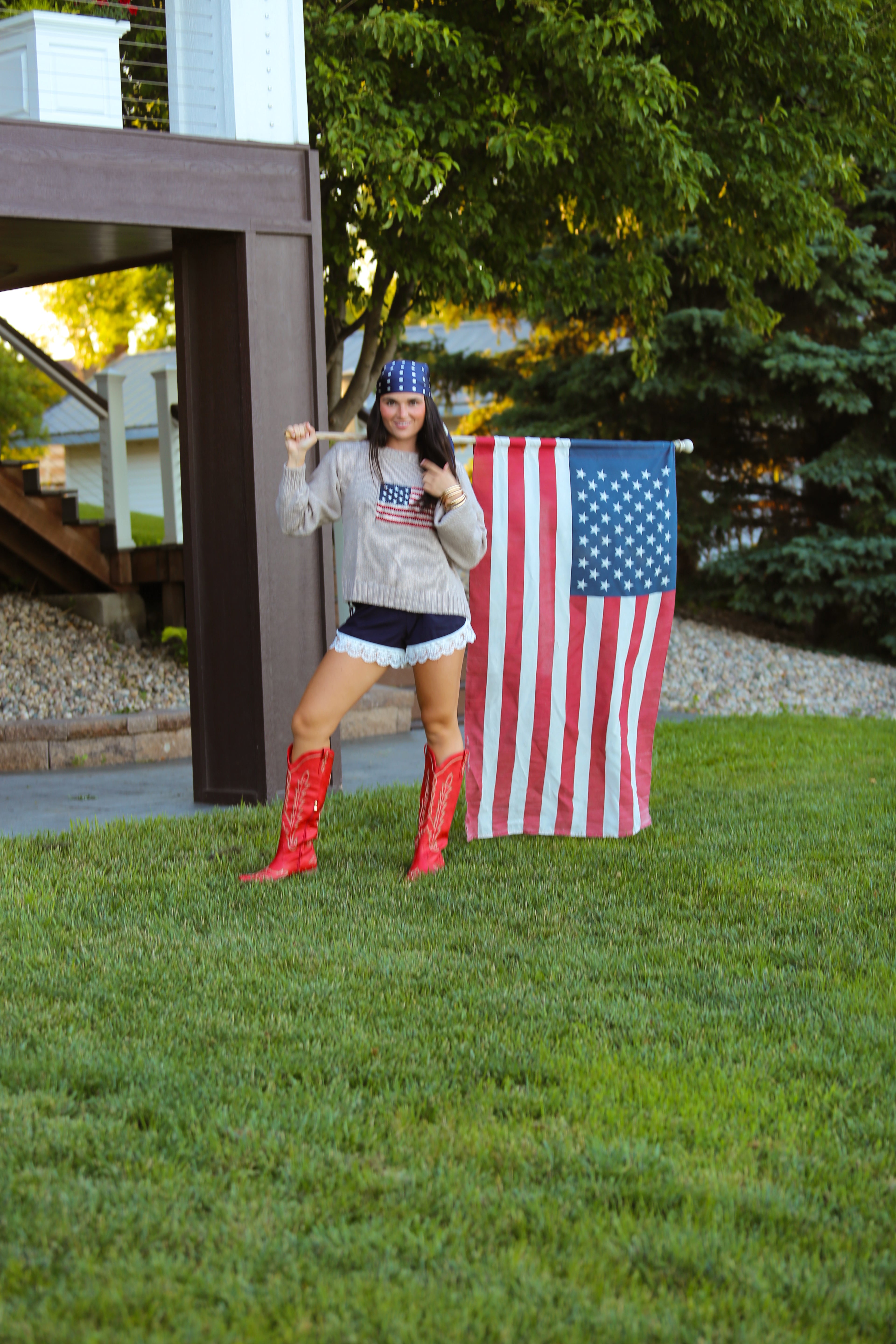 American Flag Off the Shoulder Sweater