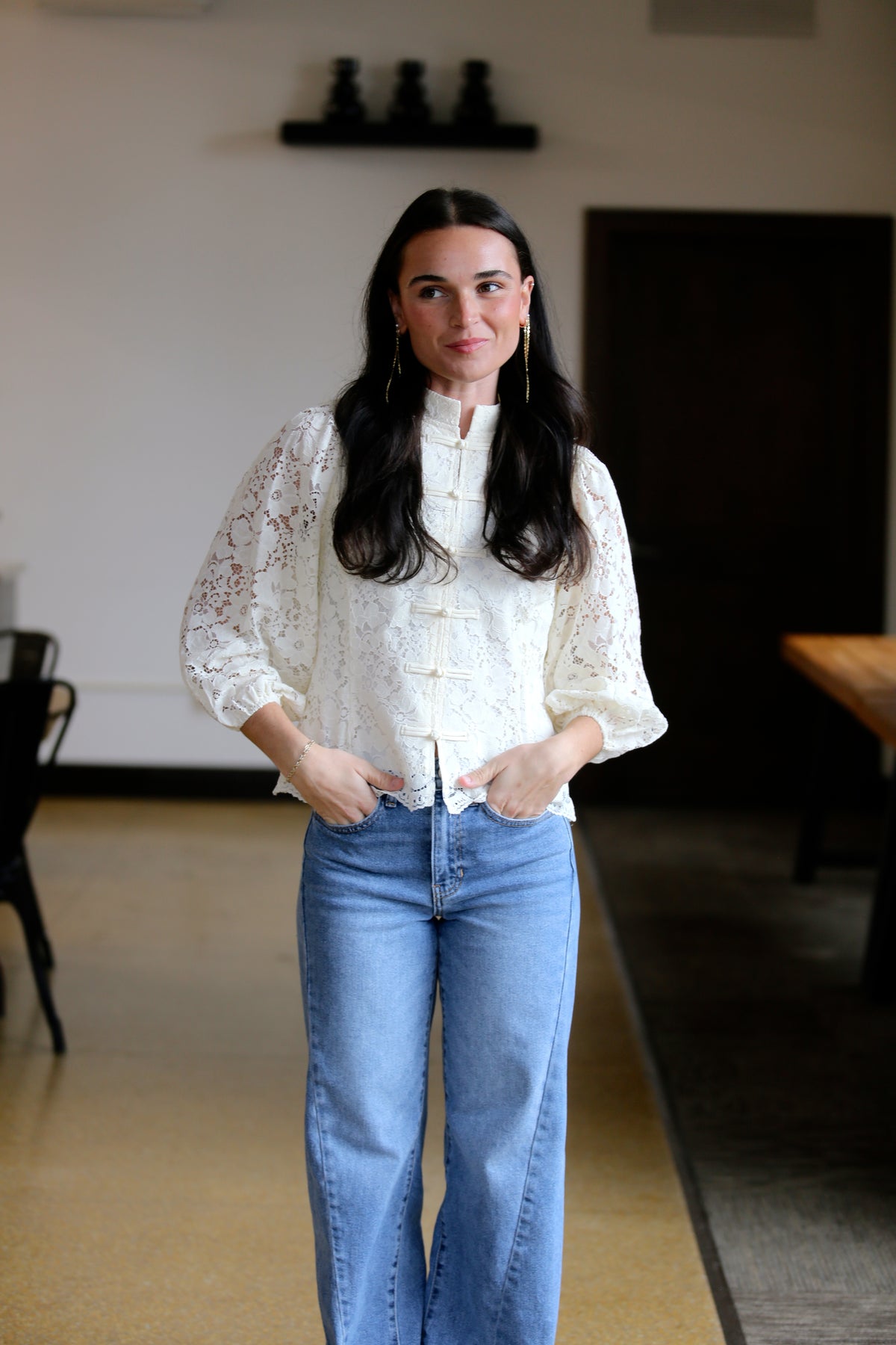 Lenard Lace Button Top