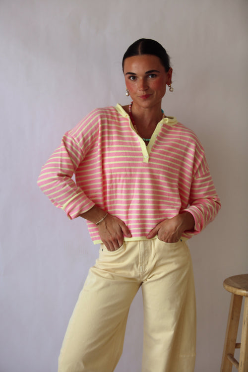 Striped Henley Knit Sweater