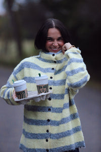 Button Stripe Cardi - OVERSIZED