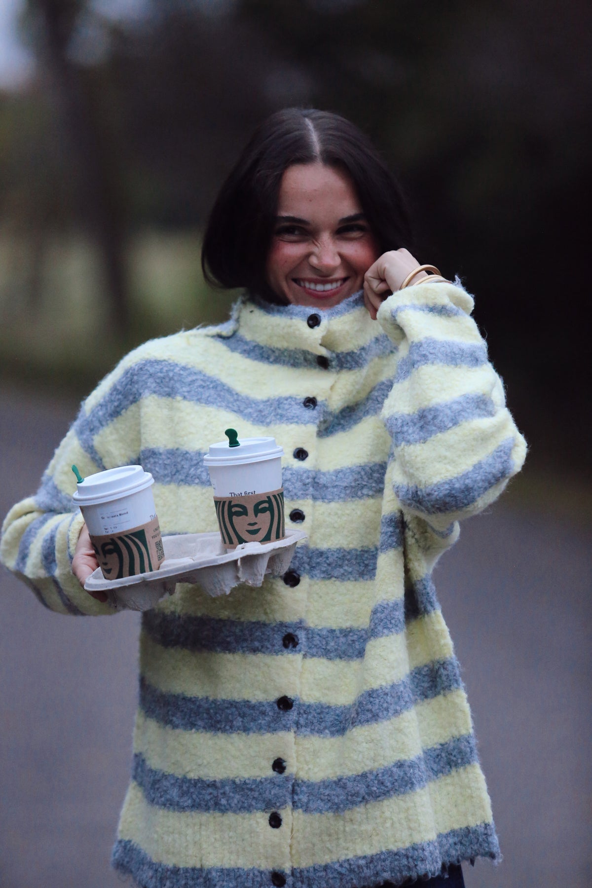 Button Stripe Cardi - OVERSIZED