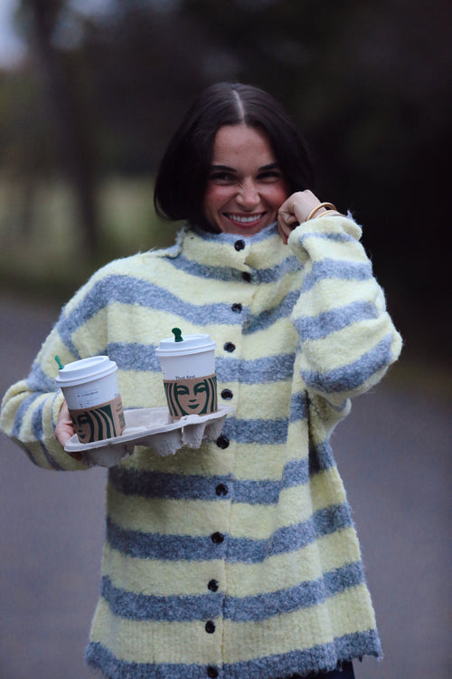 Button Stripe Cardi - OVERSIZED