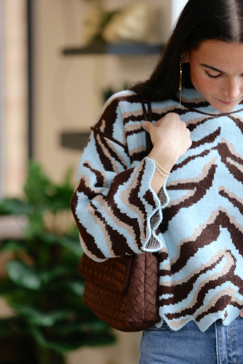 Teal Print Mock Sweater