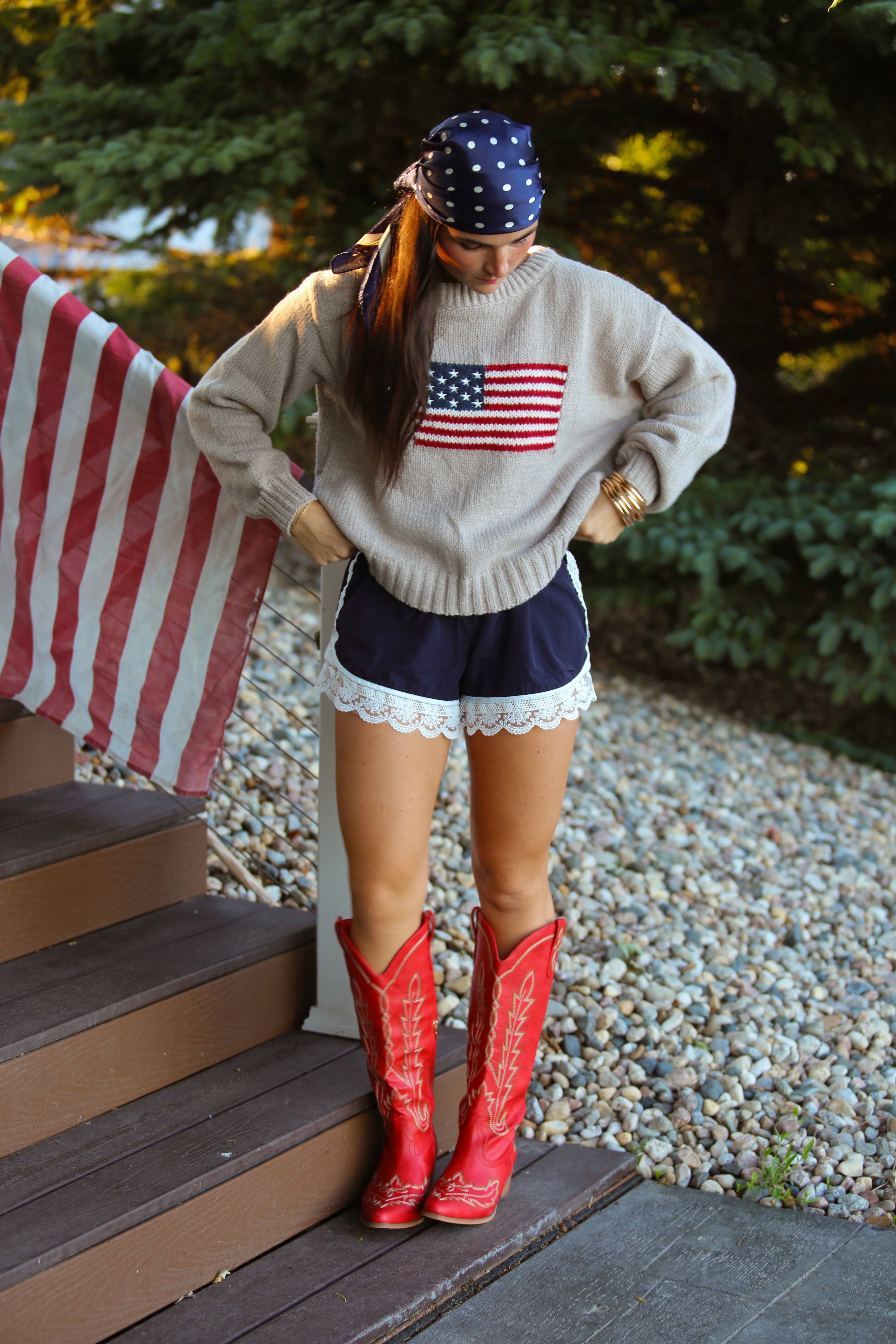 American Flag Off the Shoulder Sweater