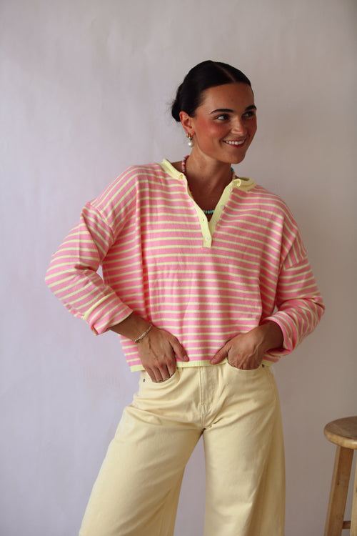 Striped Henley Knit Sweater