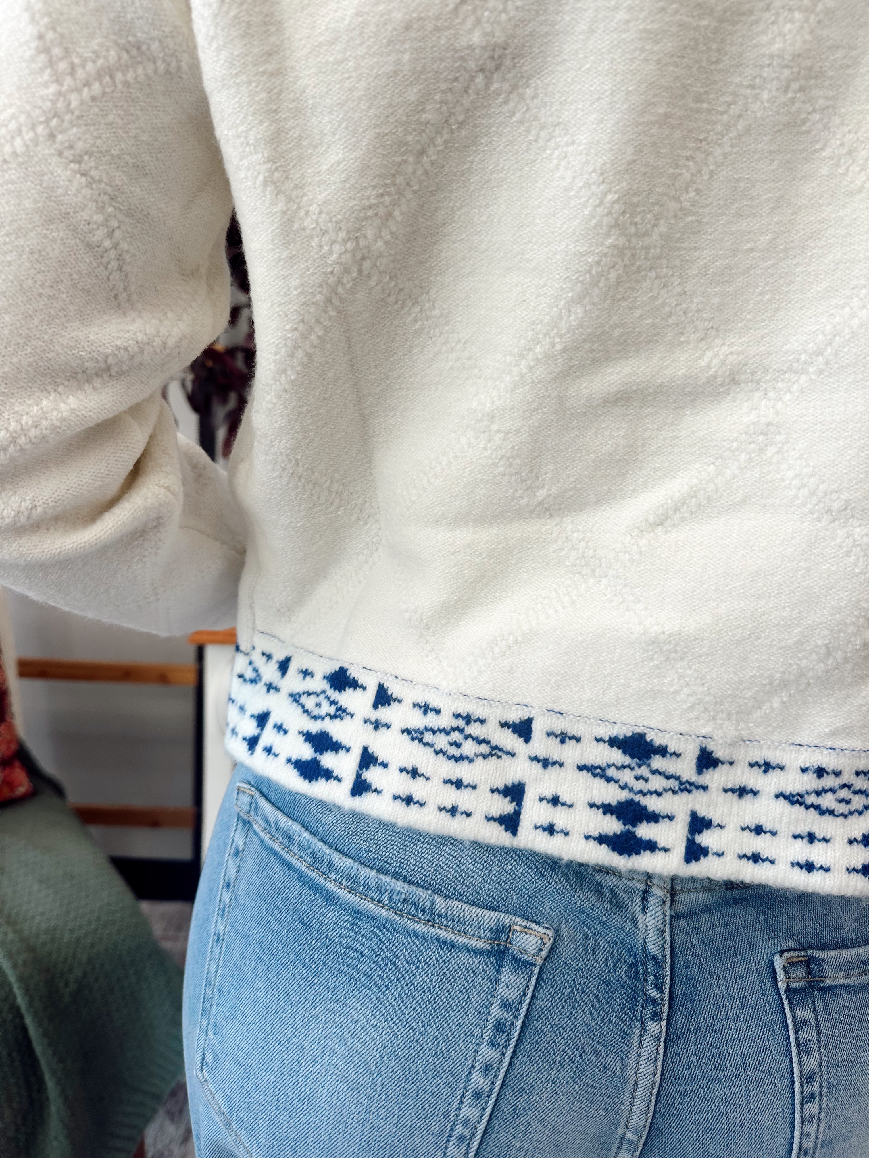 Embroidered Open Zip Sweater