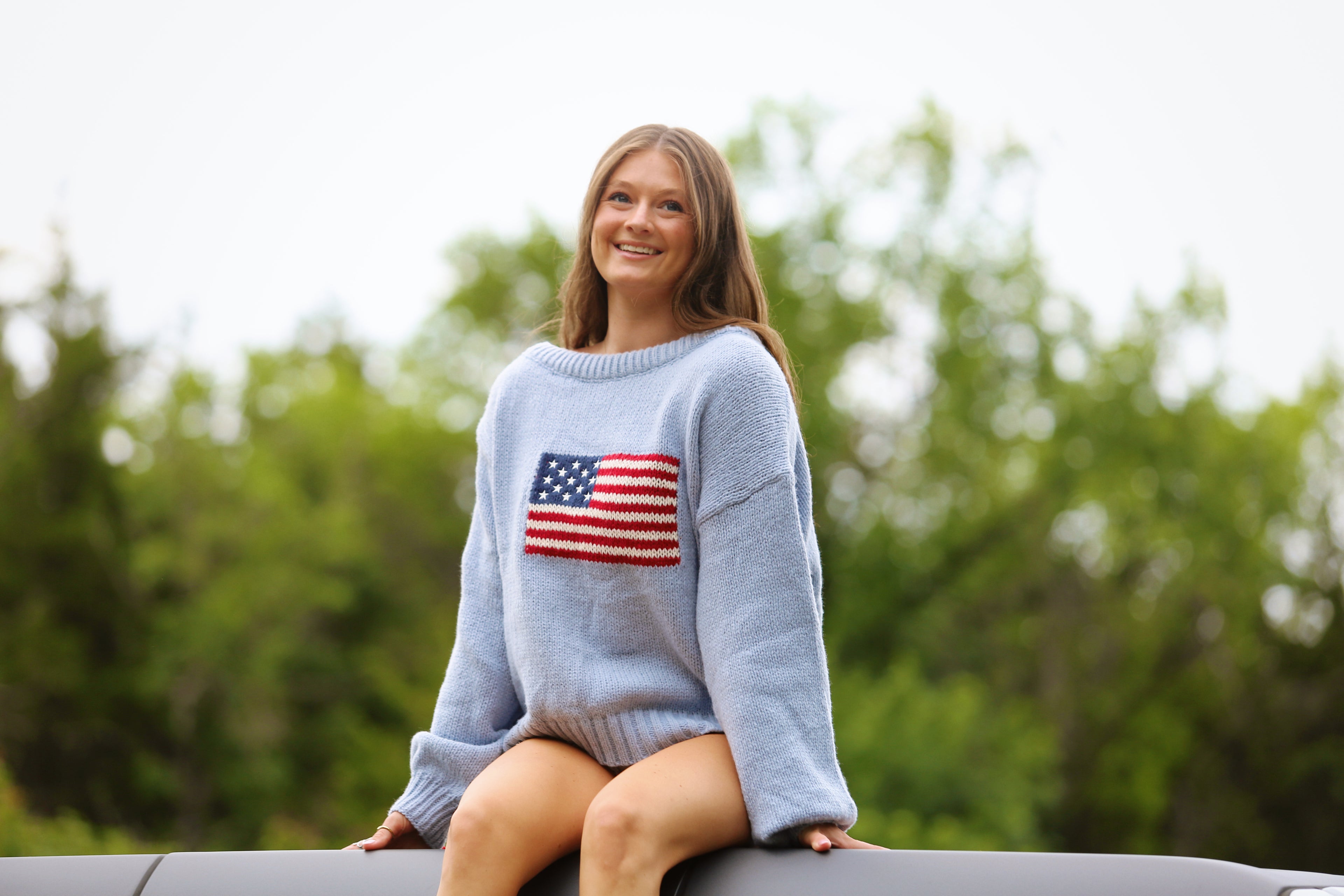 American Flag Off the Shoulder Sweater