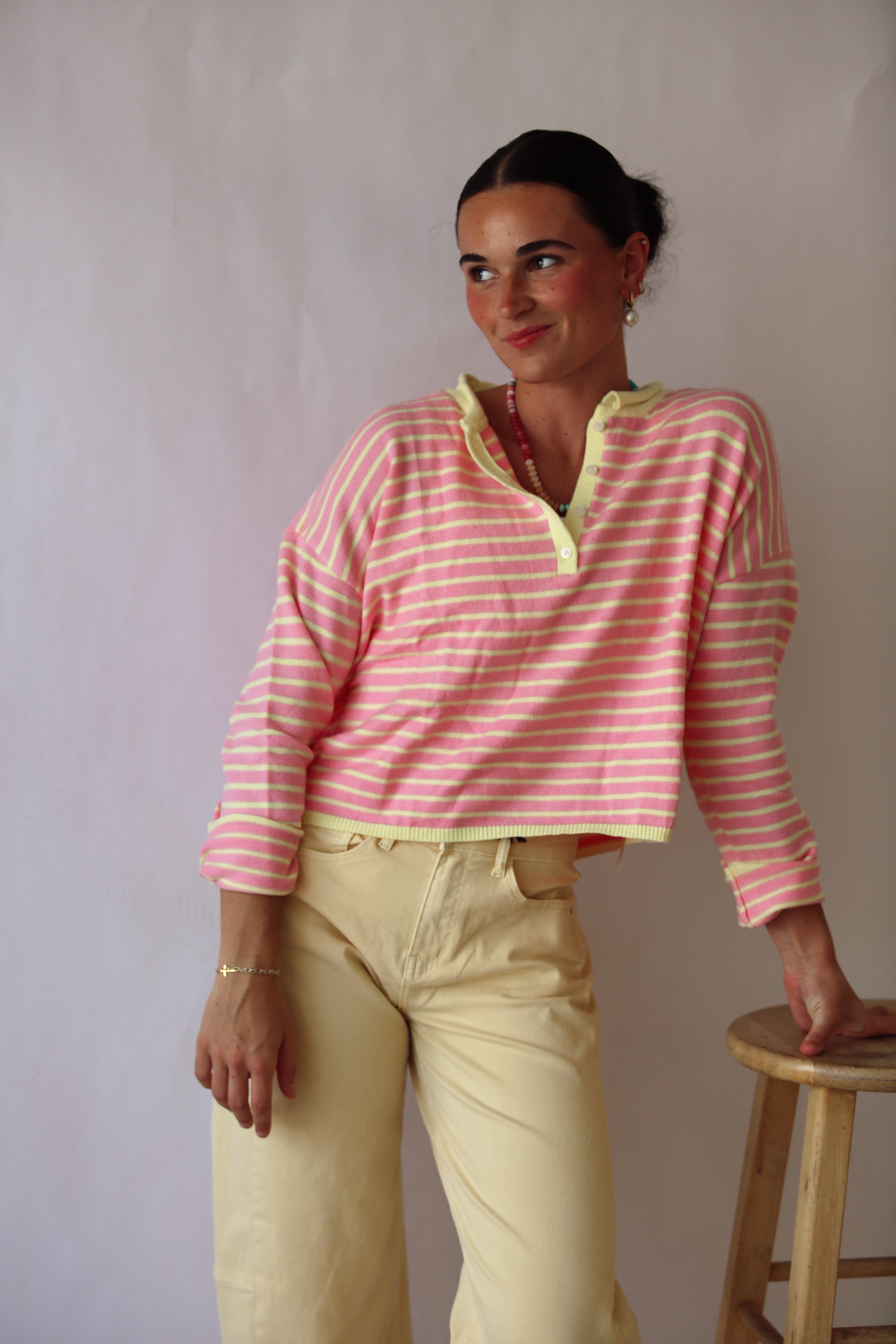 Striped Henley Knit Sweater