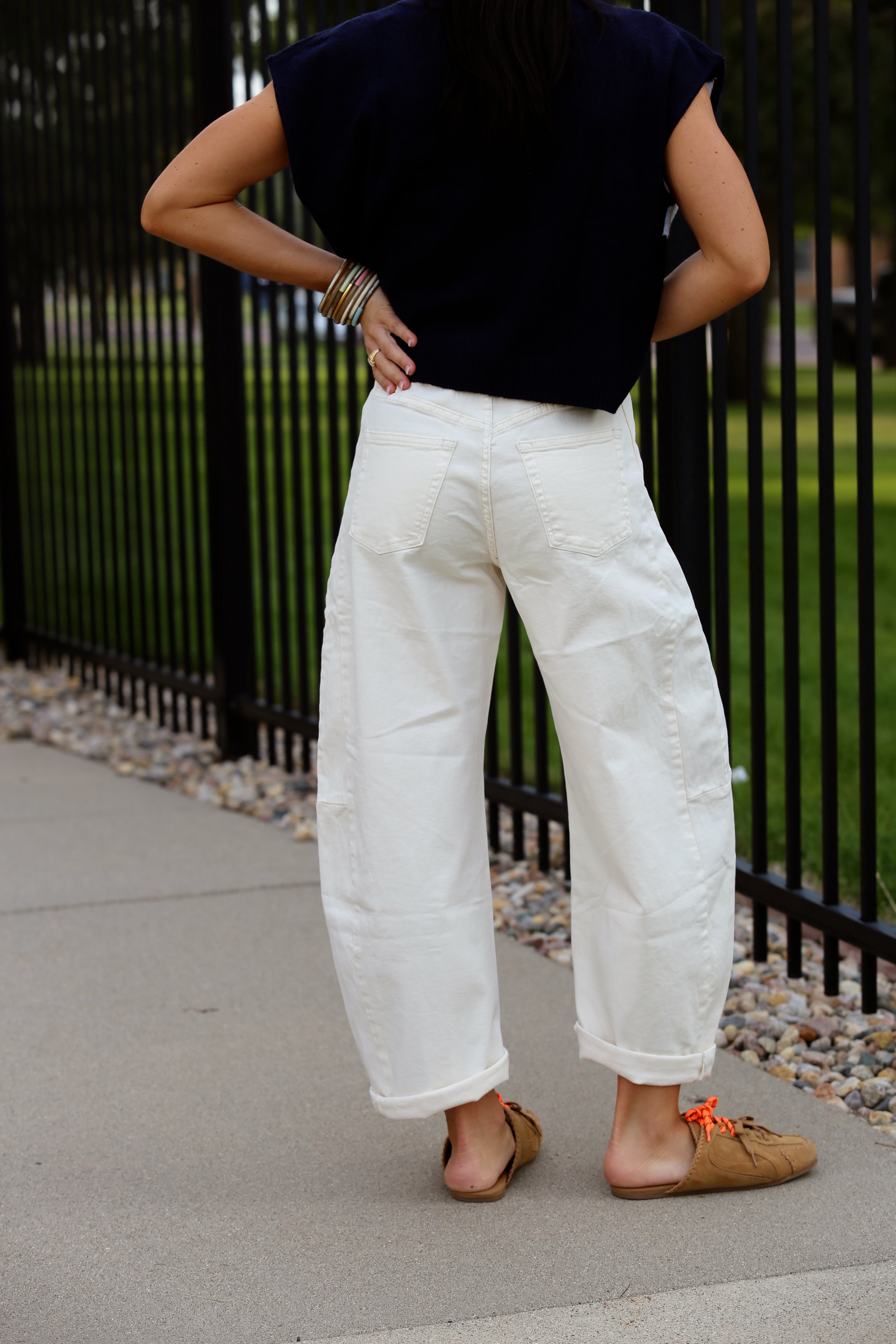 Trendy Cream Barrel Pants
