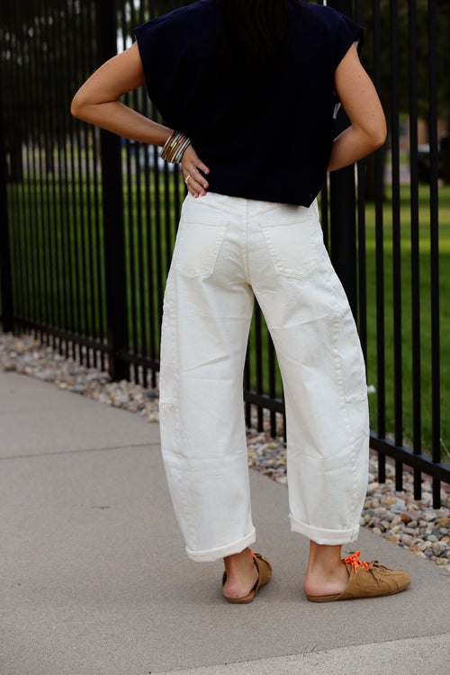 Trendy Cream Barrel Pants