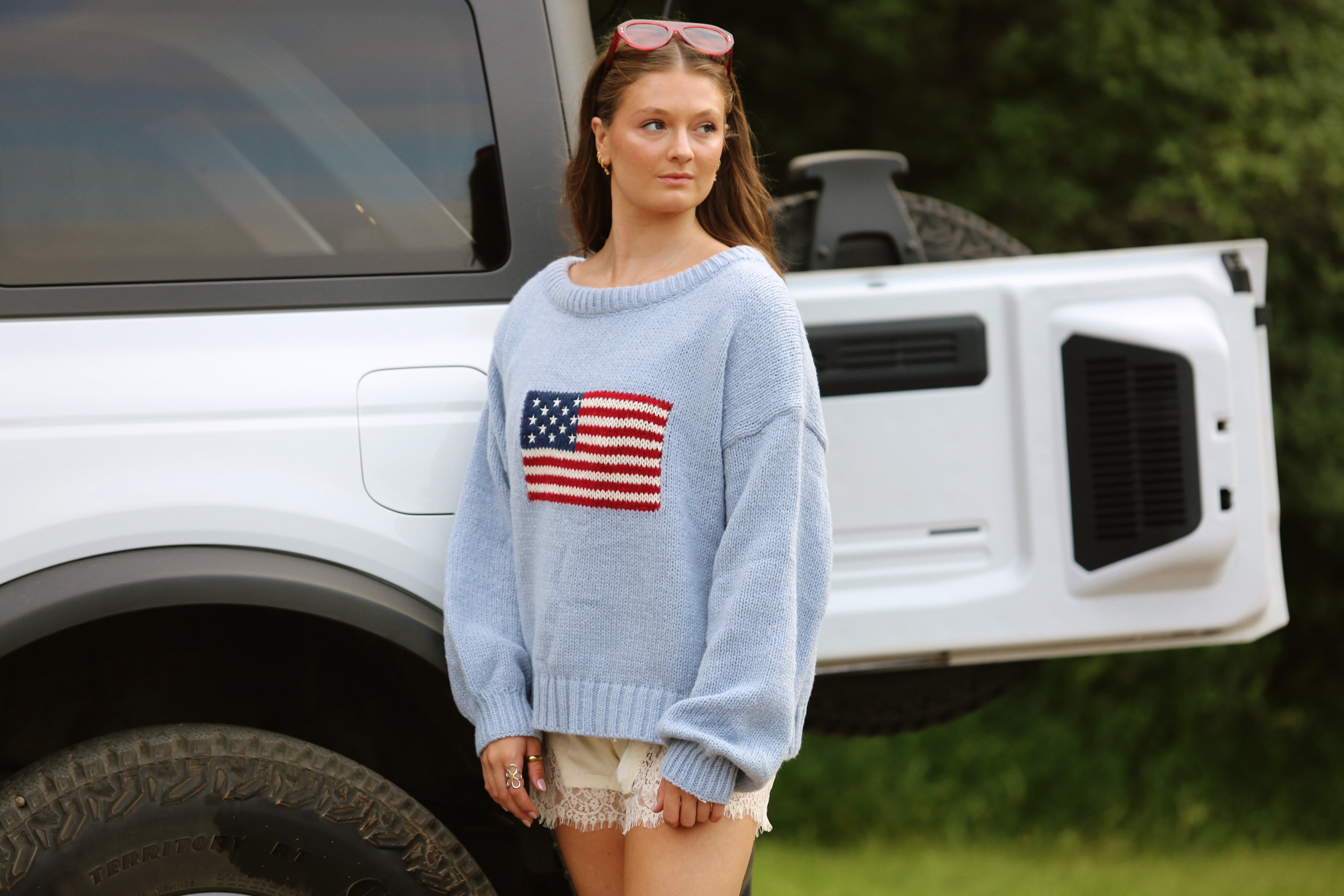 American Flag Off the Shoulder Sweater