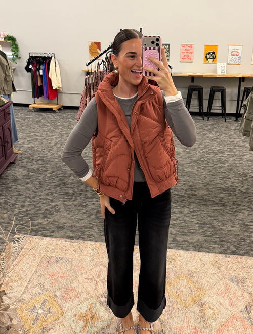 Quilted Puffer Vest - (Camera pulls more red)