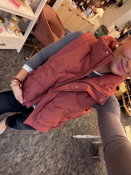 Quilted Puffer Vest - (Camera pulls more red)