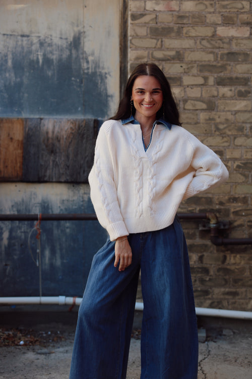 Denim Collar Sweater