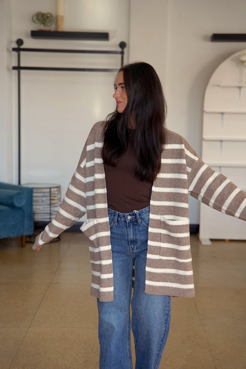 Taupe Stripe Cardigan