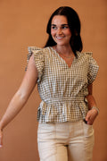 Ruffle Peplum Gingham Top