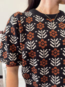Puff Sleeve Floral Pattern Sweater