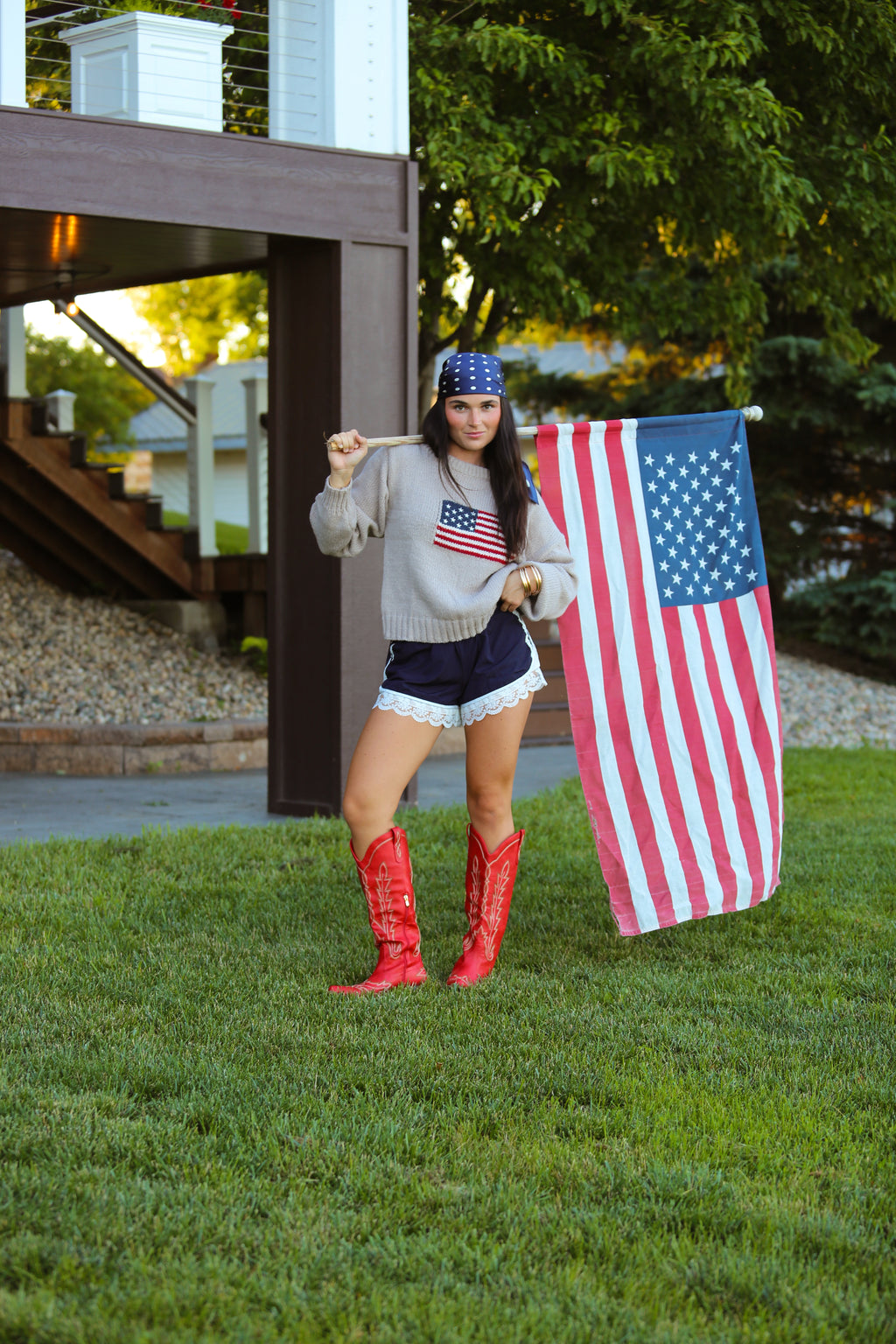 American Flag Off the Shoulder Sweater