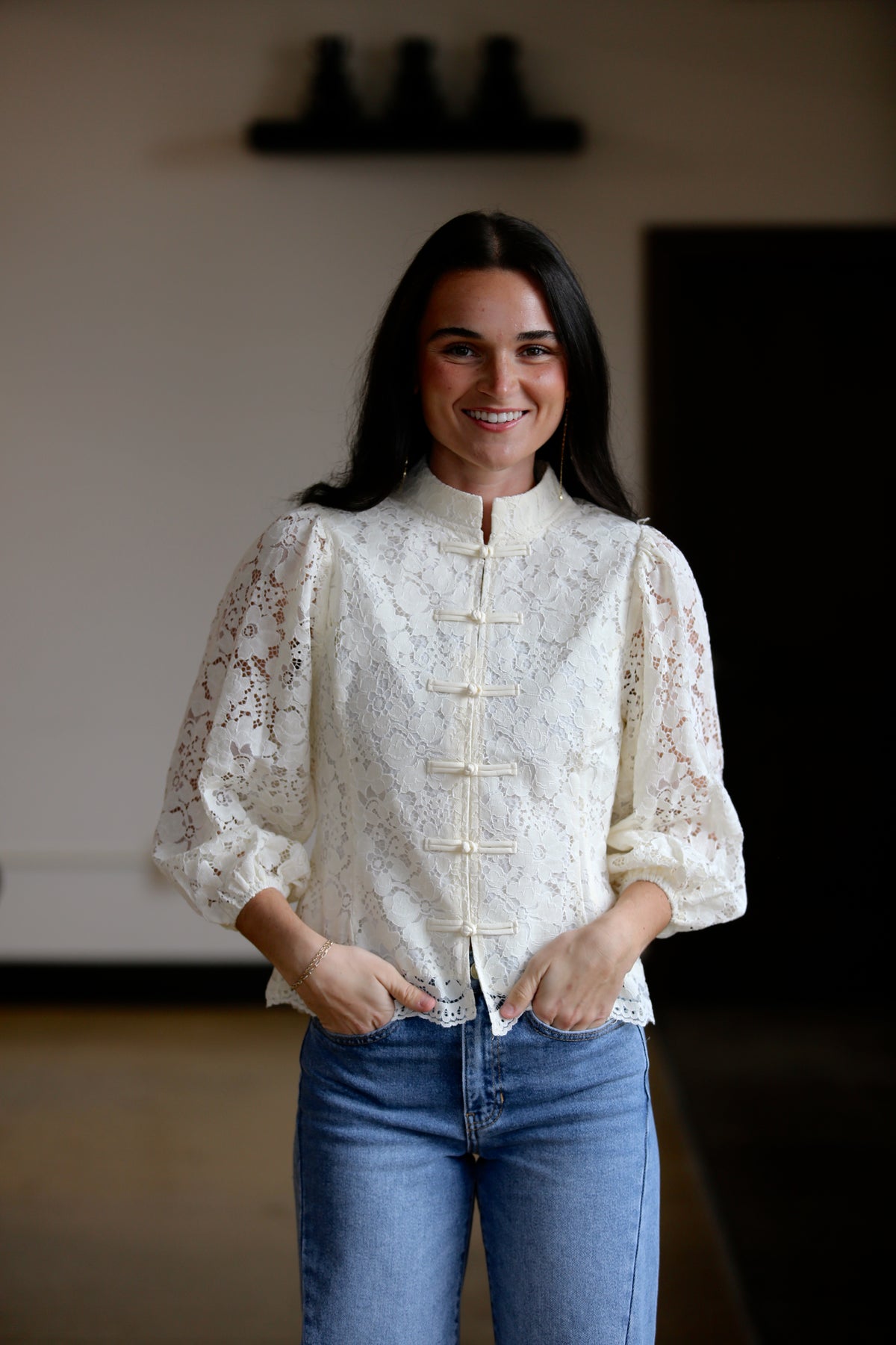 Lenard Lace Button Top