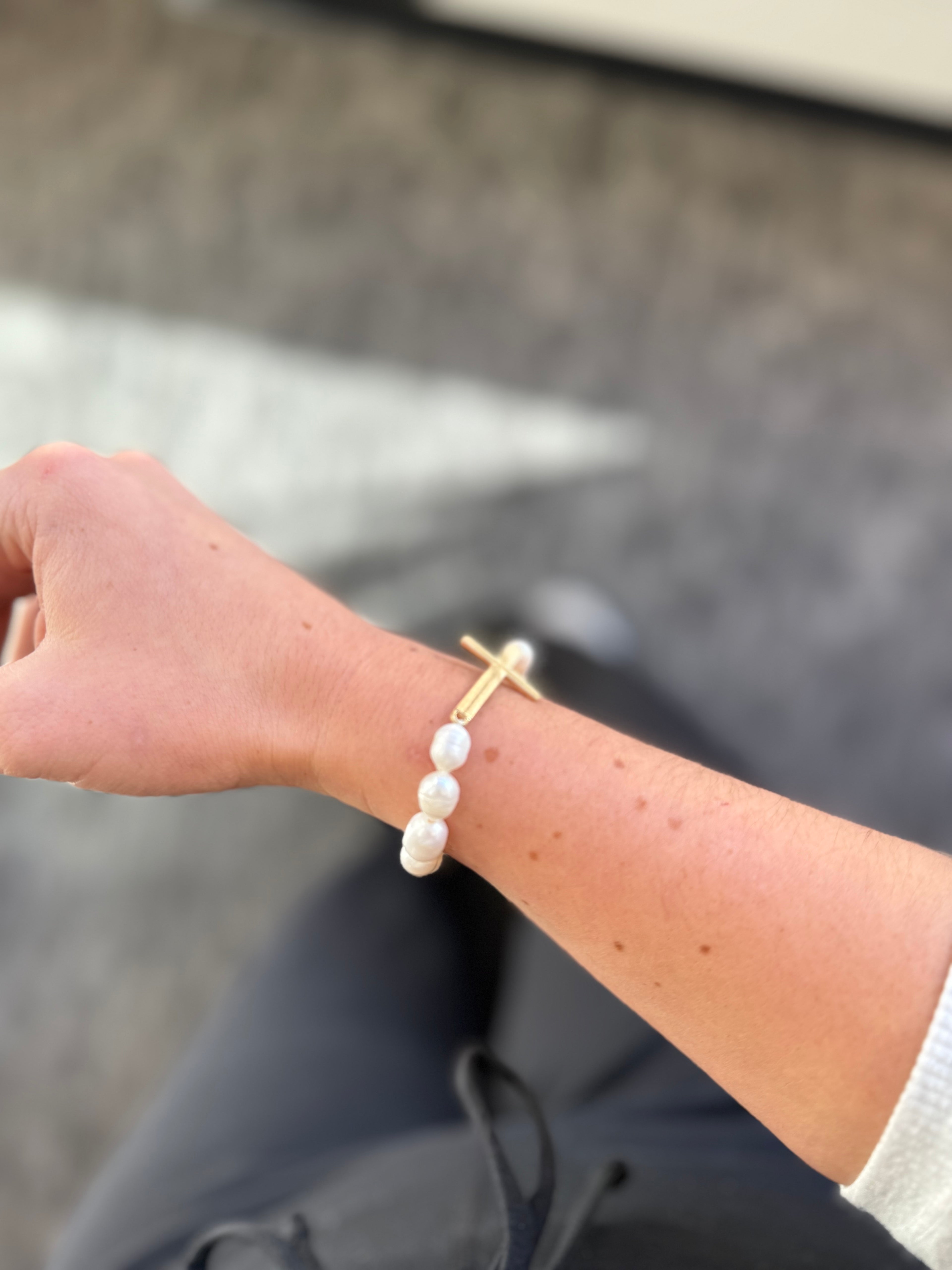 Paisley Pearl Cross Bracelet