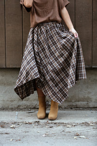 Plaid Unevenhem Mini Skirt