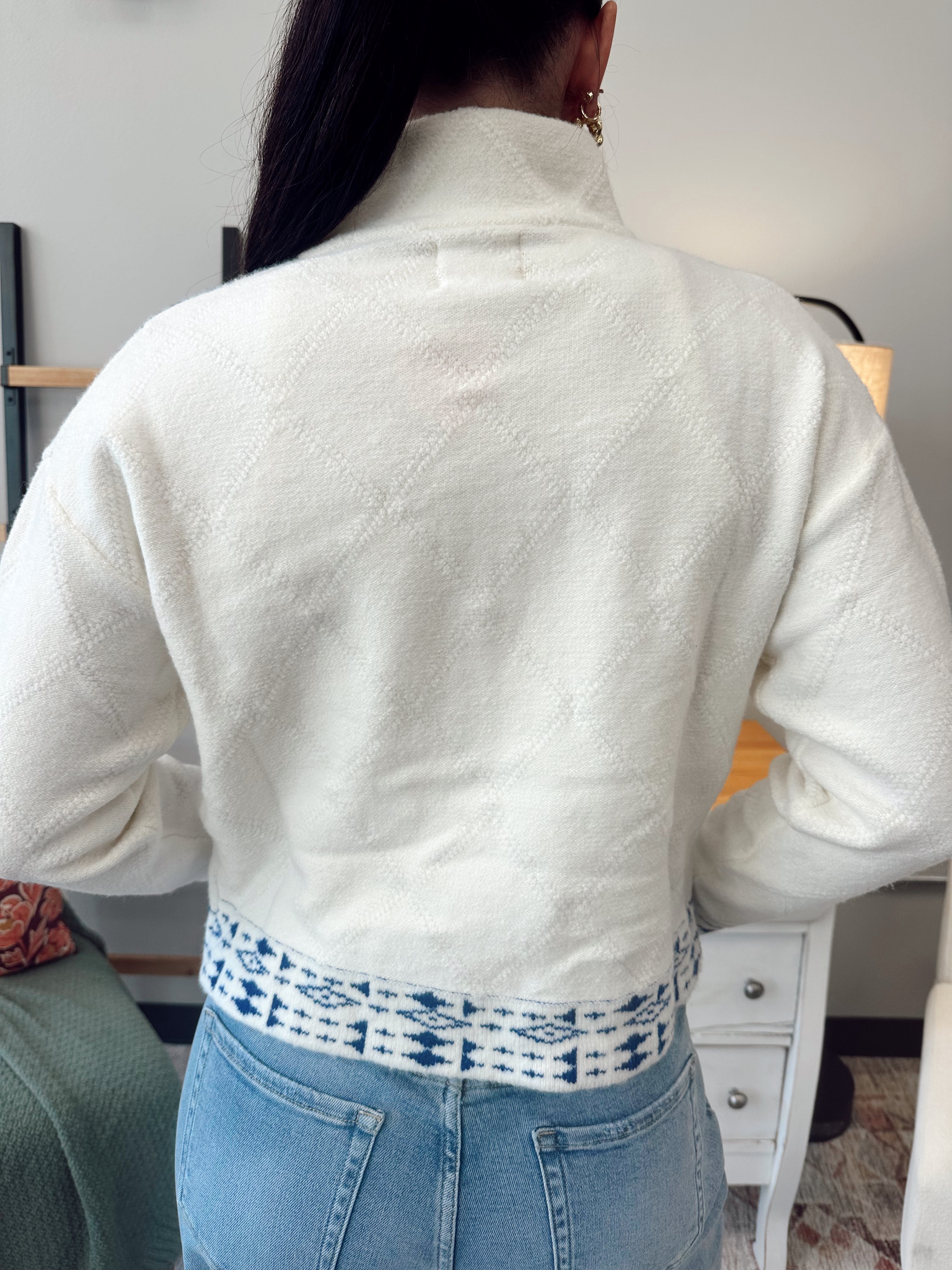 Embroidered Open Zip Sweater