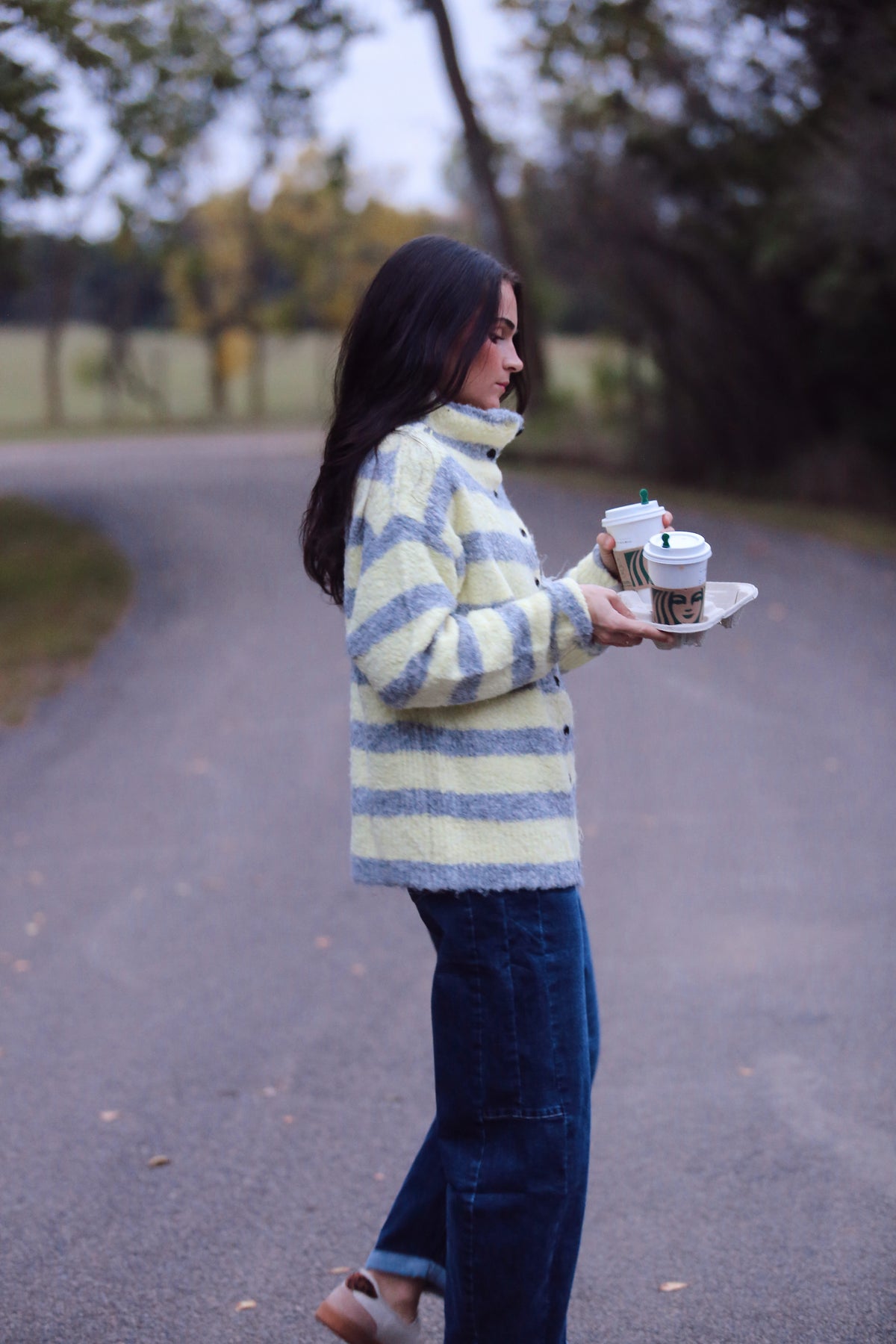 Button Stripe Cardi - OVERSIZED