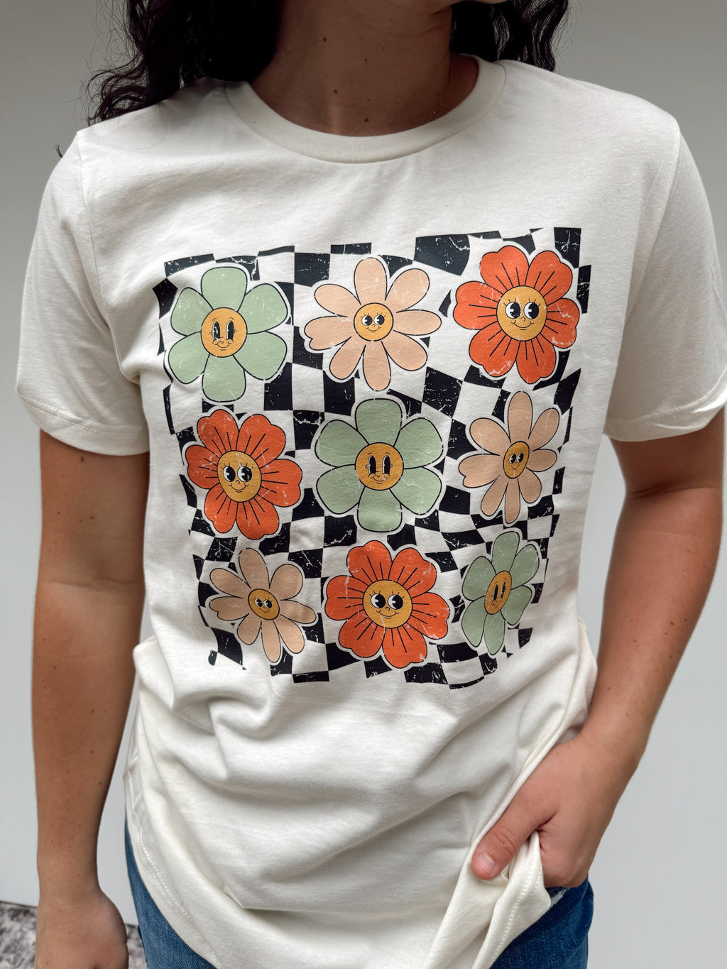 Vintage Flower Checkered Tee