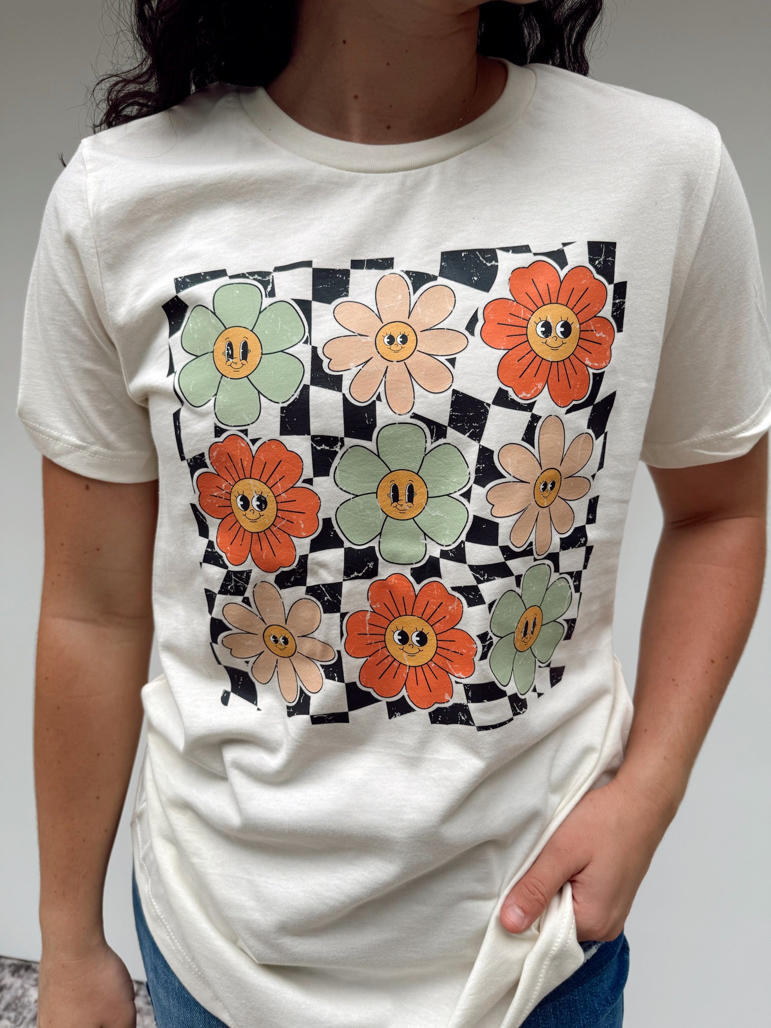Vintage Flower Checkered Tee