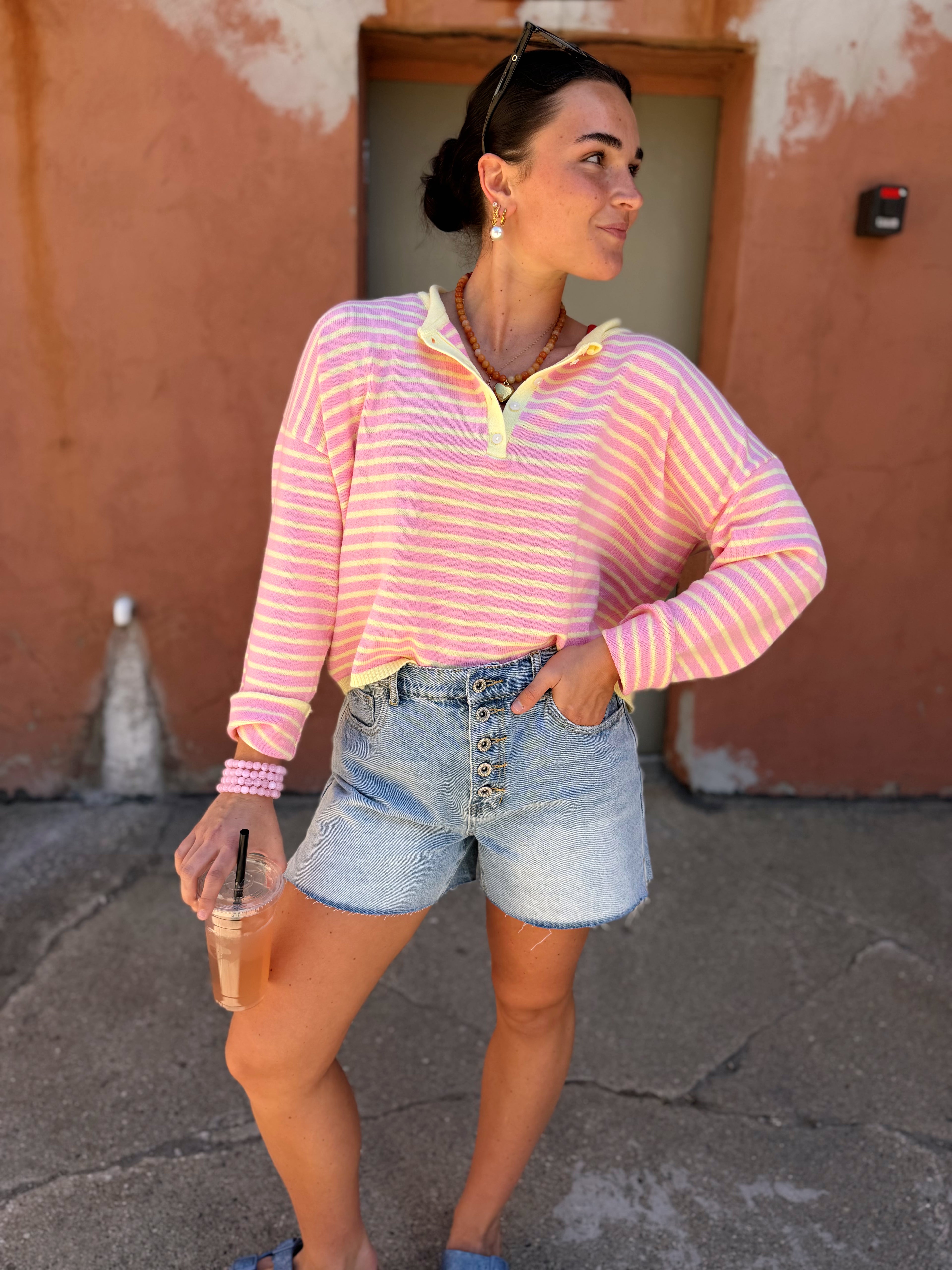 Button Front Denim Shorts