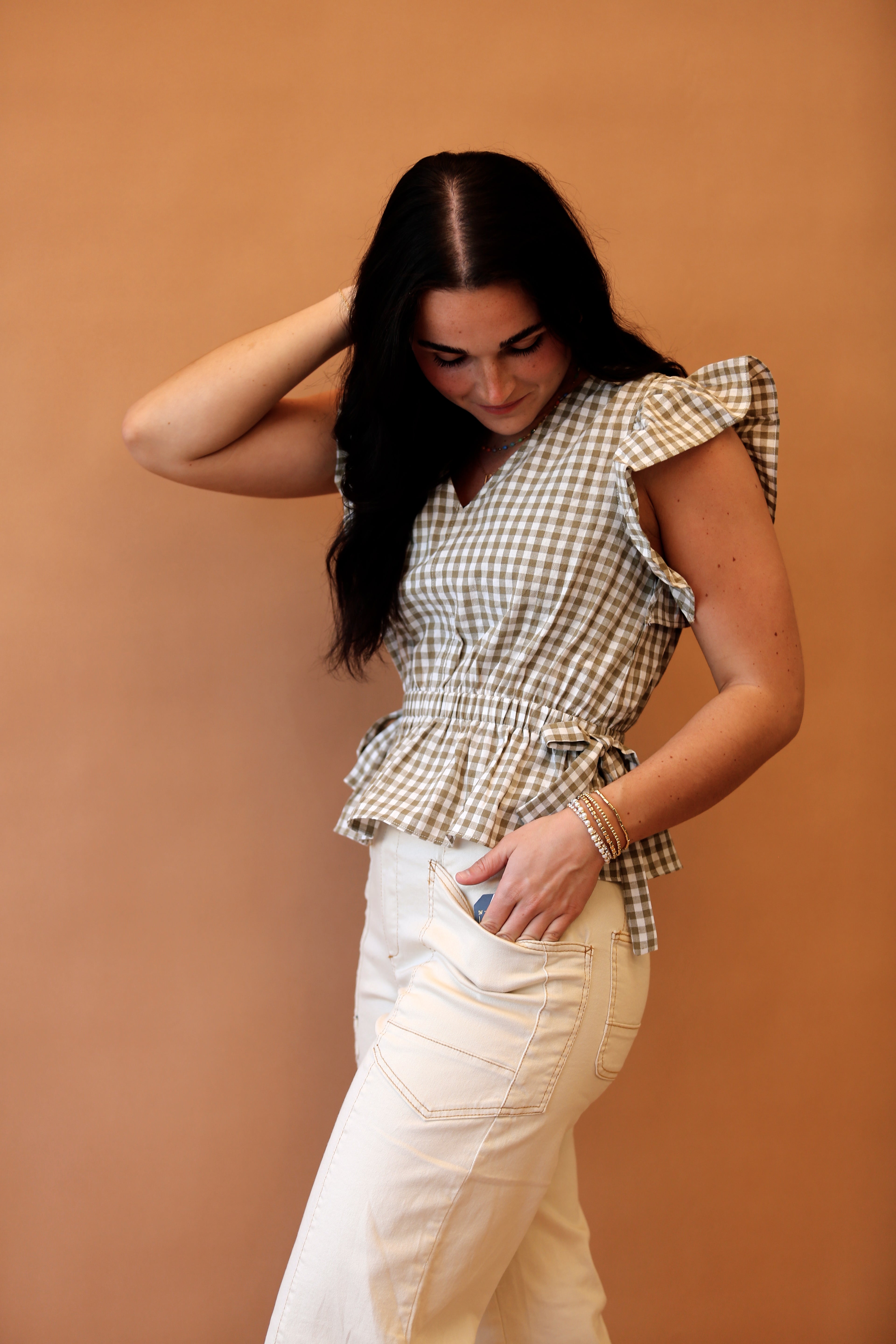 Ruffle Peplum Gingham Top