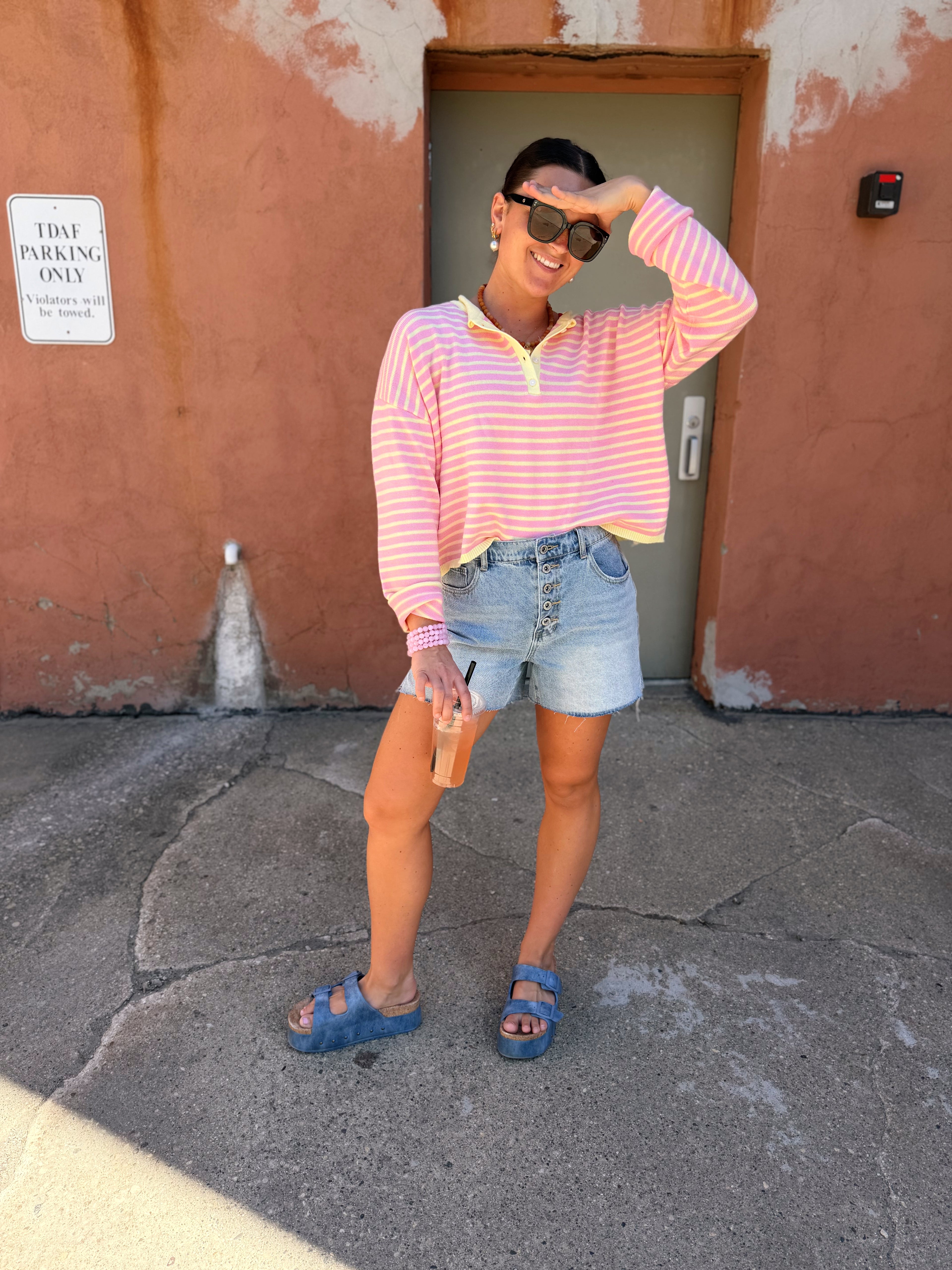 Striped Henley Knit Sweater