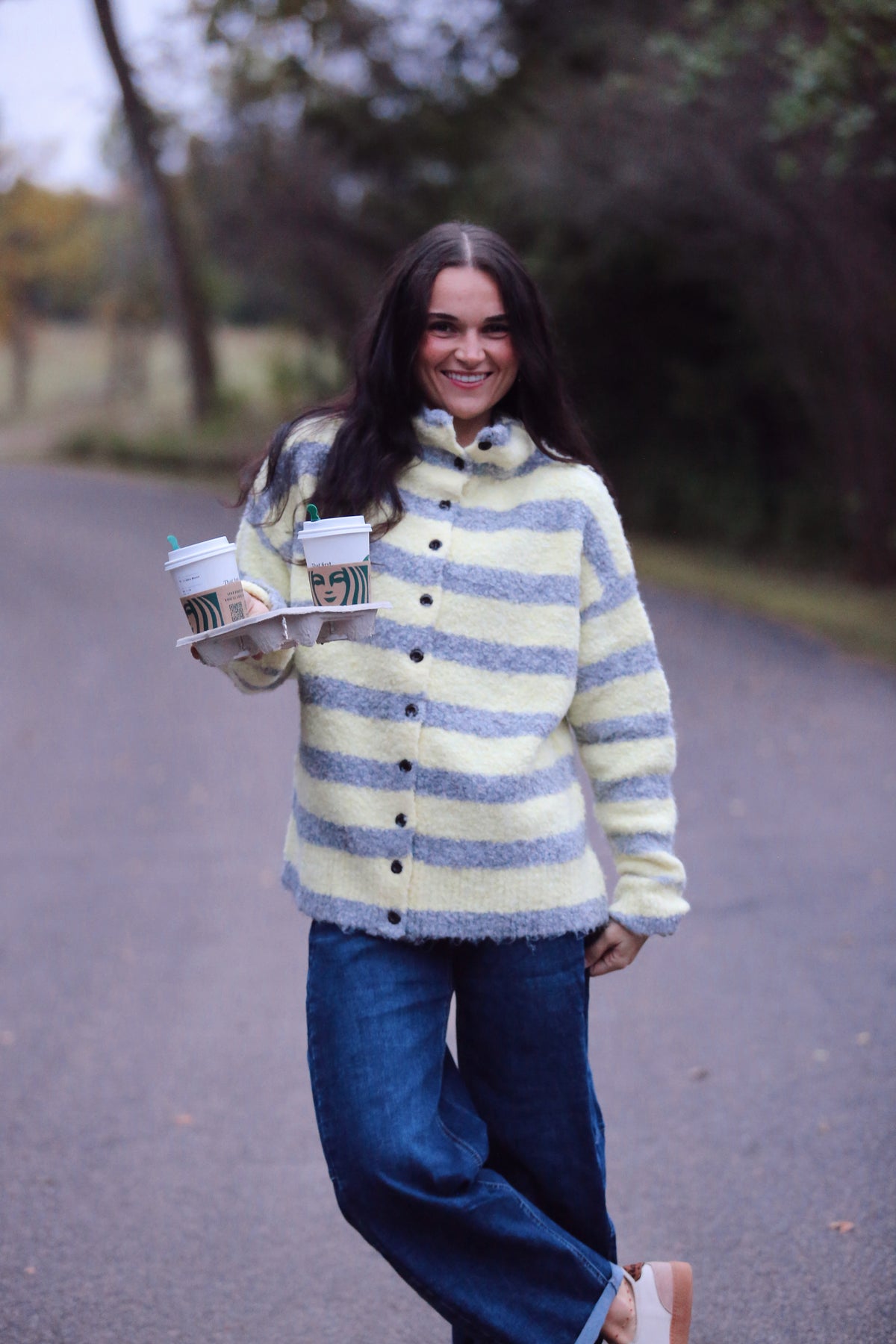 Button Stripe Cardi - OVERSIZED