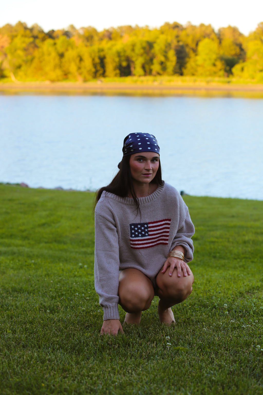 American Flag Off the Shoulder Sweater