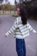 Button Stripe Cardi - OVERSIZED