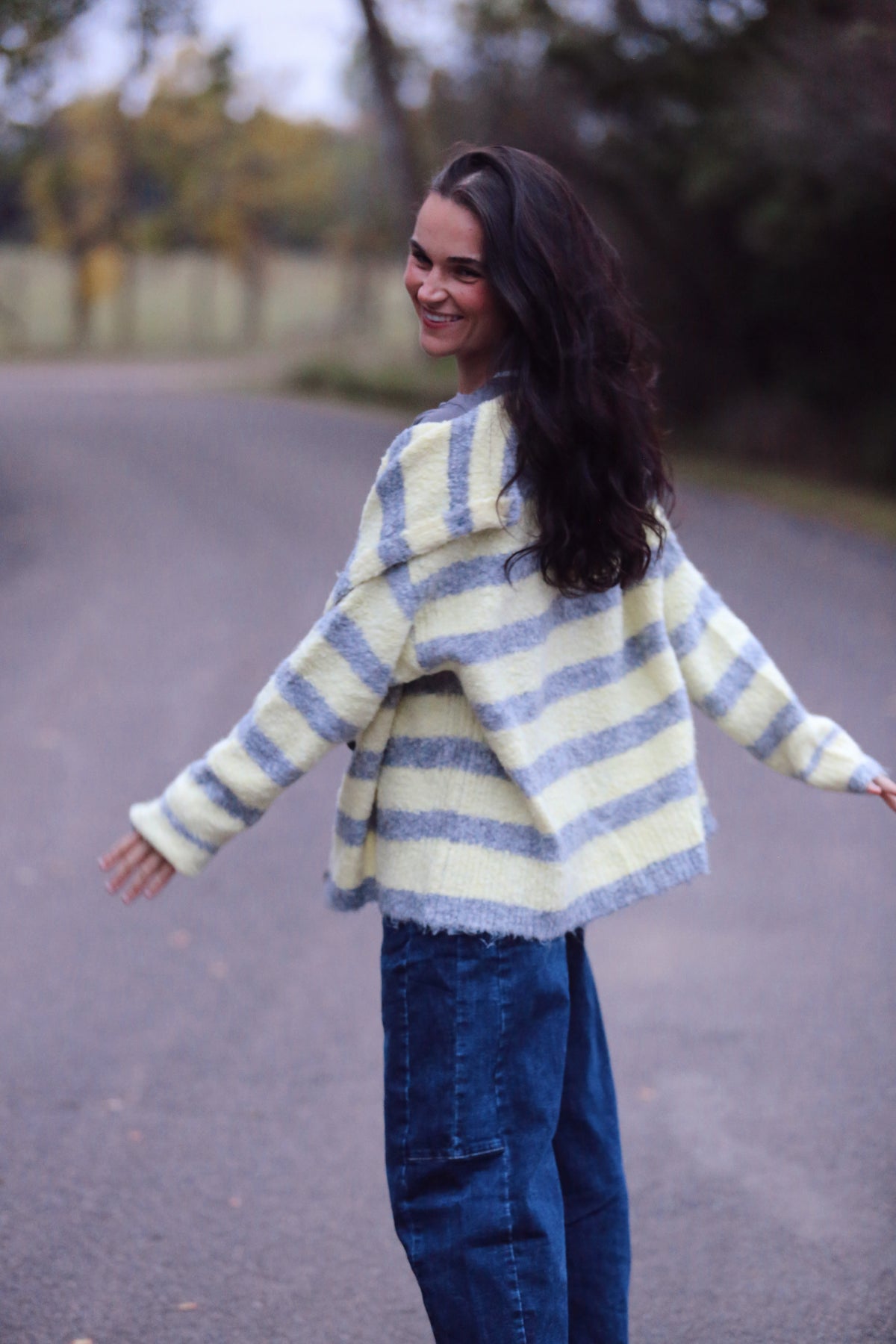 Button Stripe Cardi - OVERSIZED