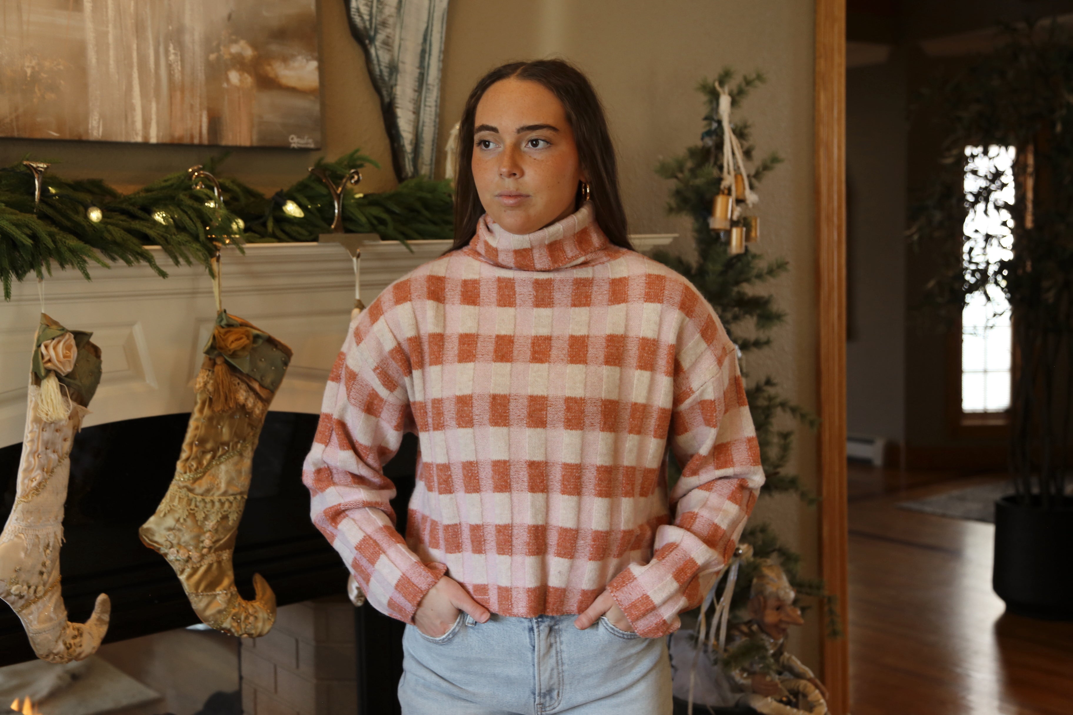 Check Turtleneck Sweater