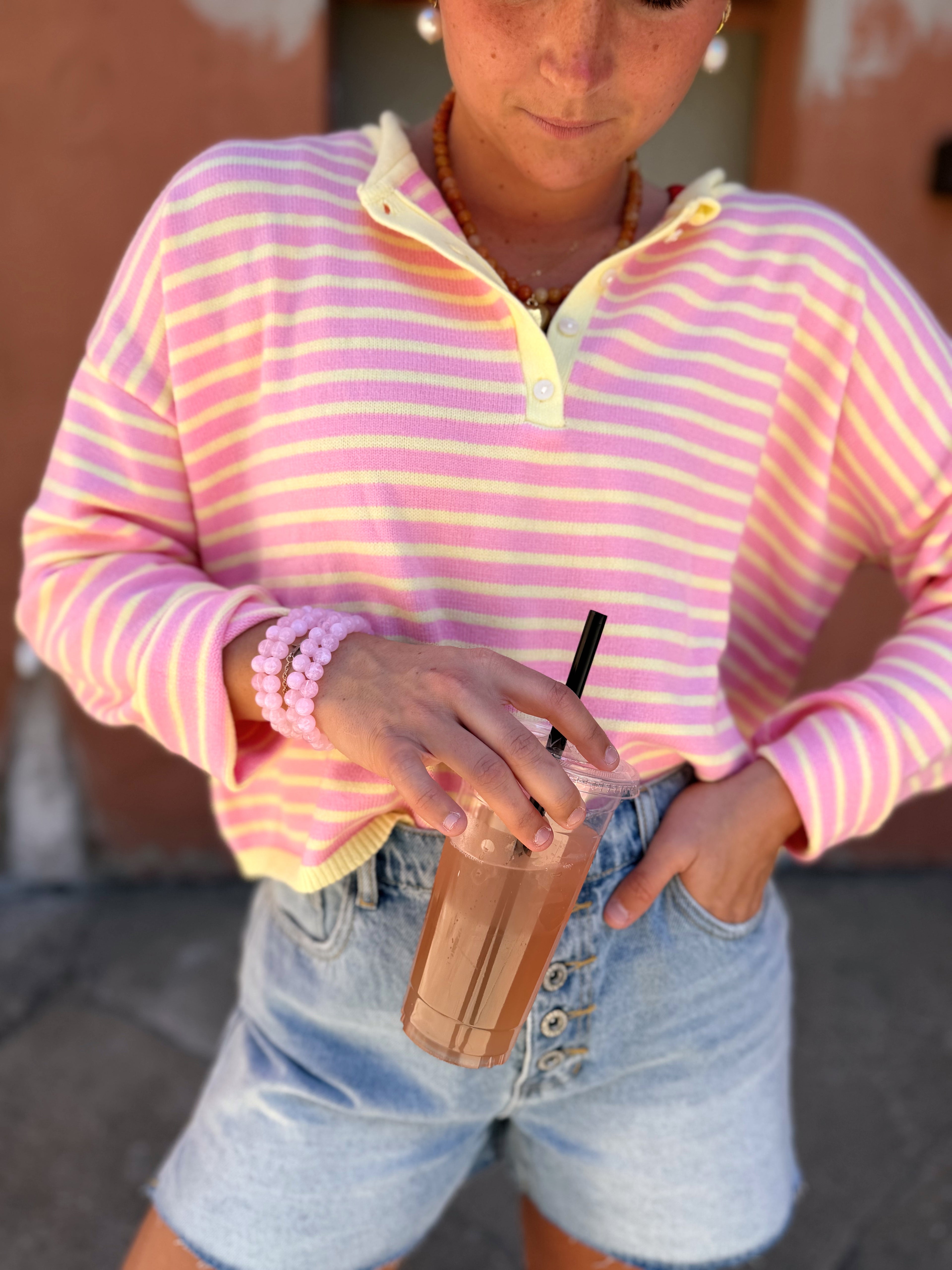 Striped Henley Knit Sweater