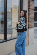 Teal Print Mock Sweater