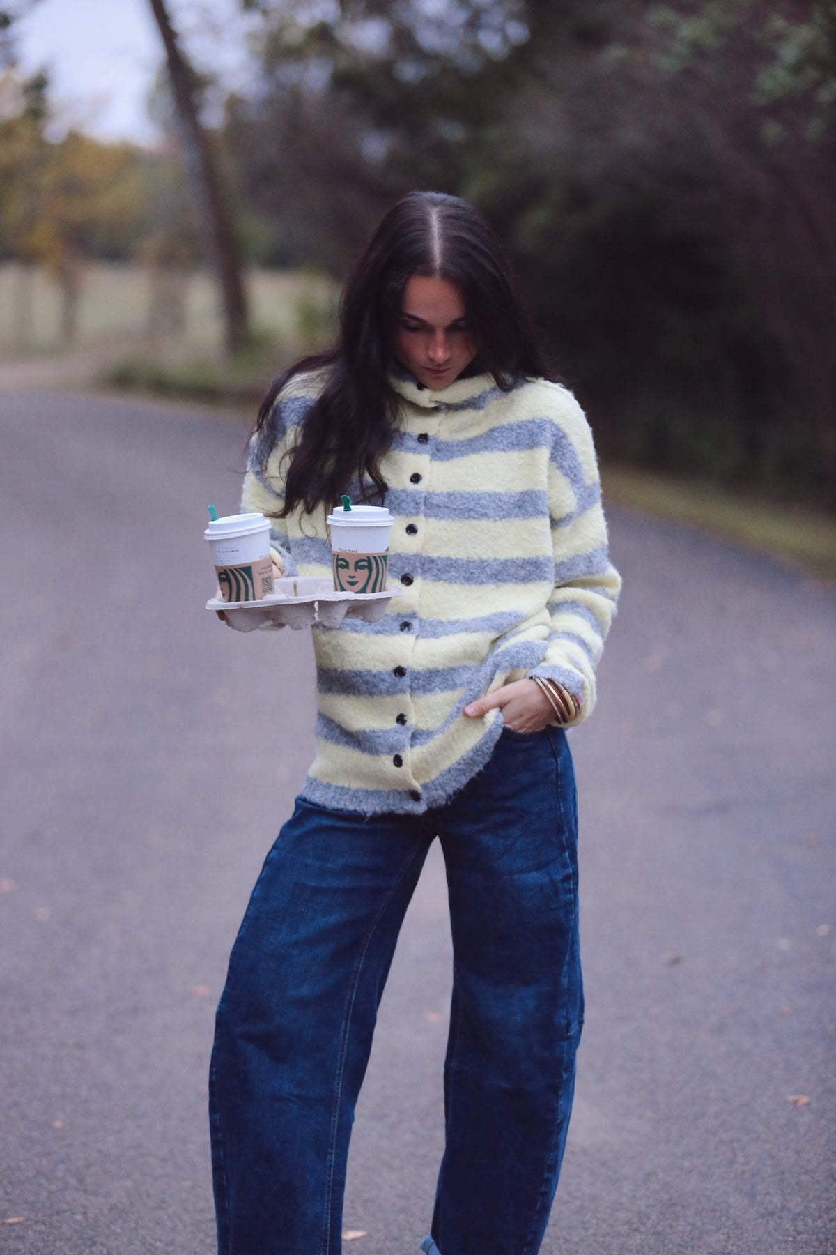 Button Stripe Cardi - OVERSIZED
