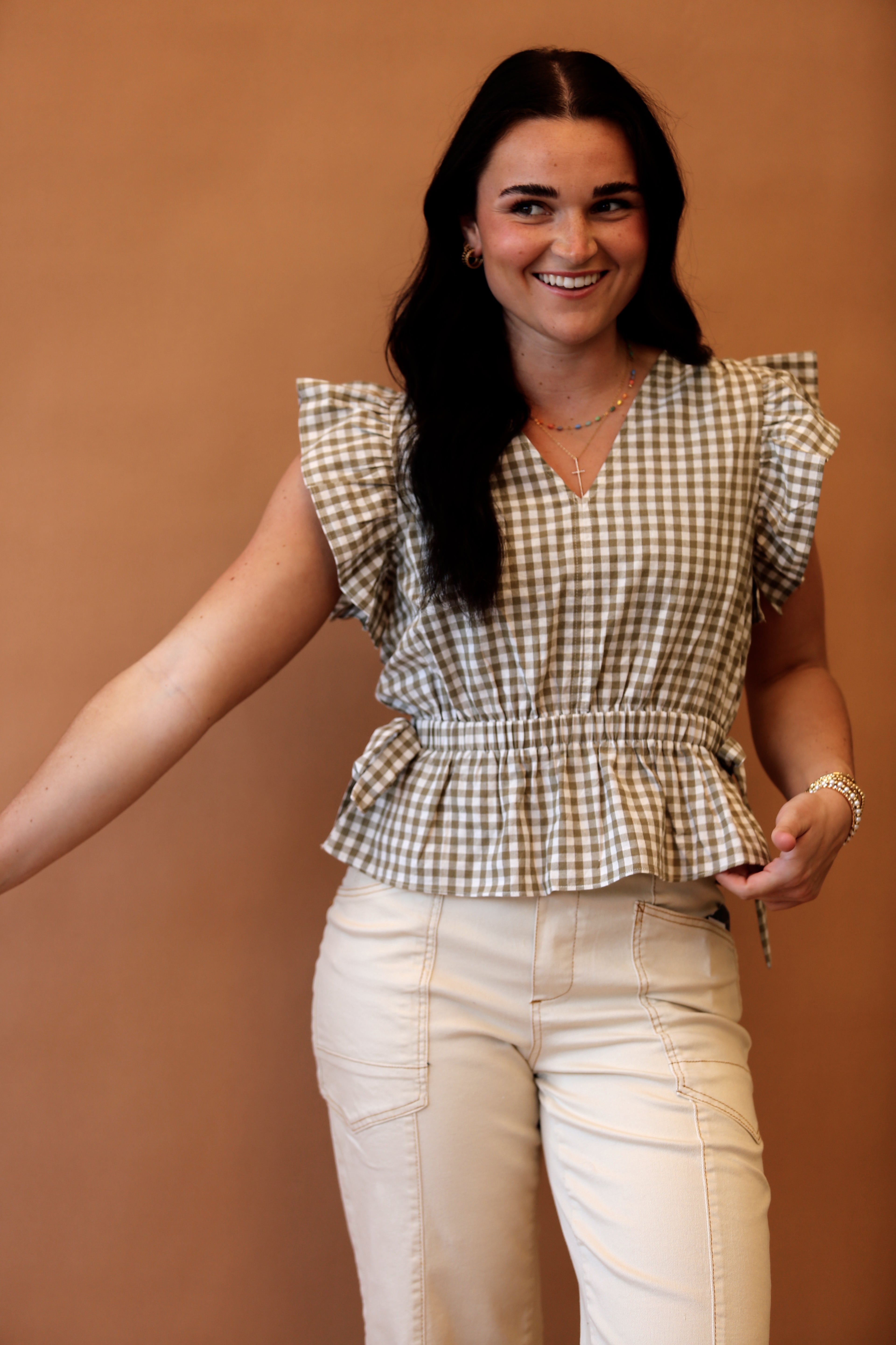 Ruffle Peplum Gingham Top